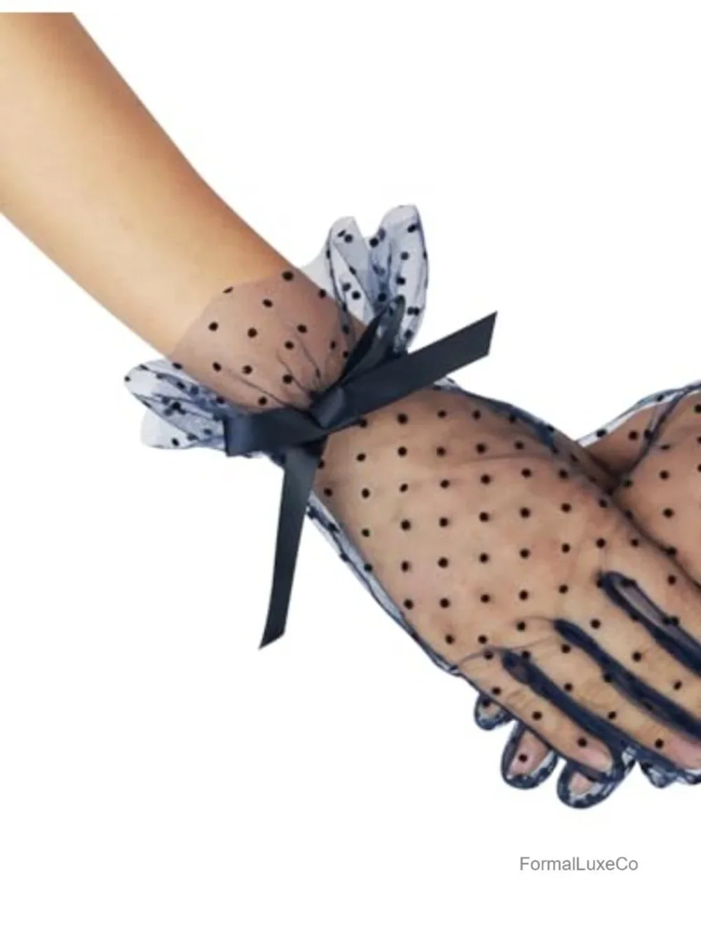 Short Lace Gloves with Bow Ruffles for Wedding Tea Party Costume Gloves
